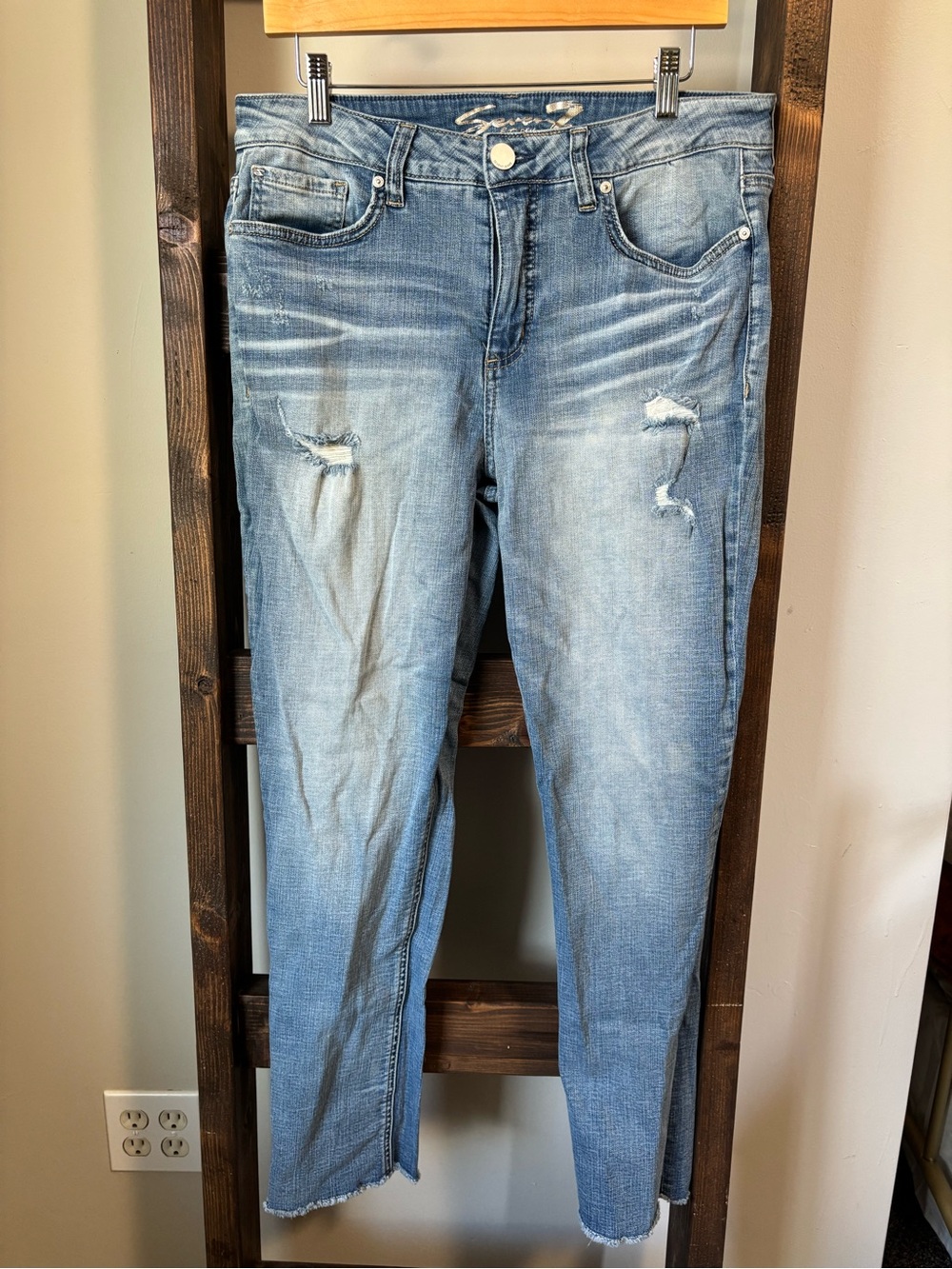 Seven7 Distressed Light Wash Straight Jeans